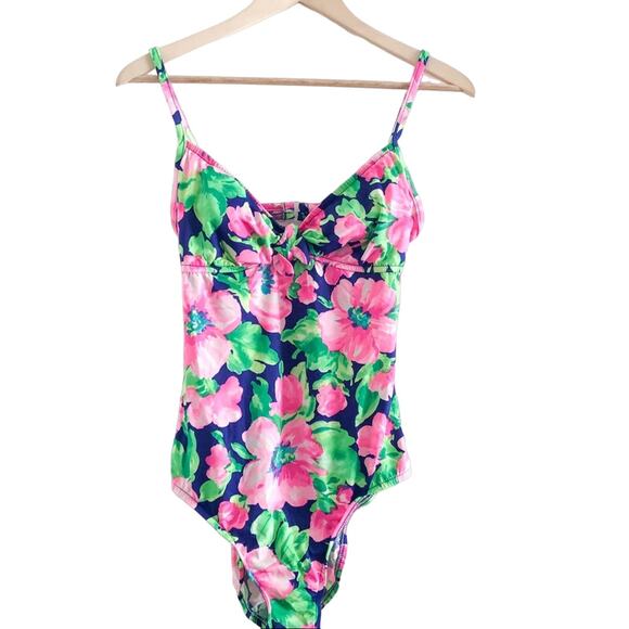 Vintage Floral Swimsuit Neon Retro One Piece Swimwear - Picture 1 of 5